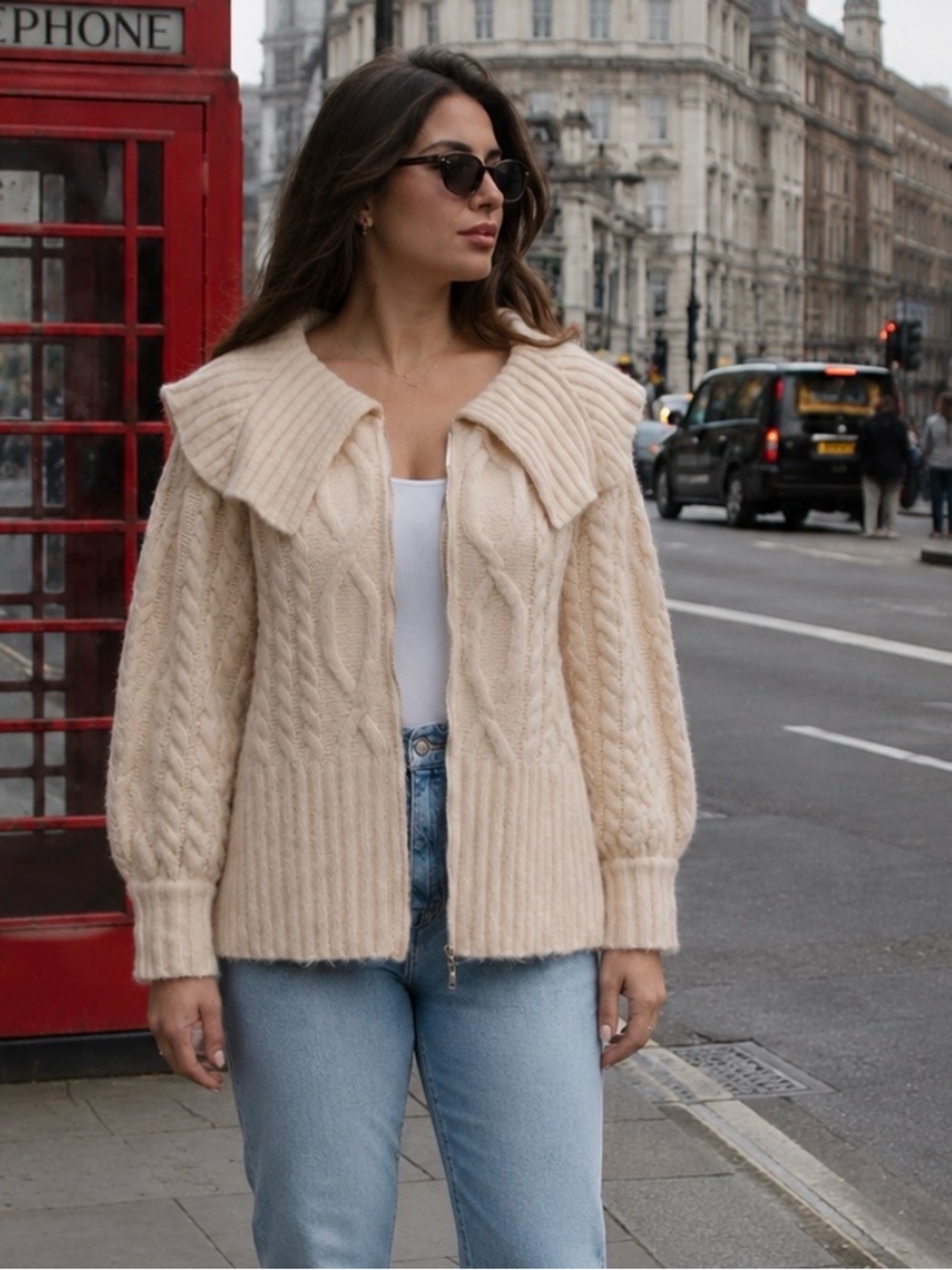 NWT Sugarlips Curve Chunky Cable Knit Zip Cardigan Sweater | 2X | Ivory